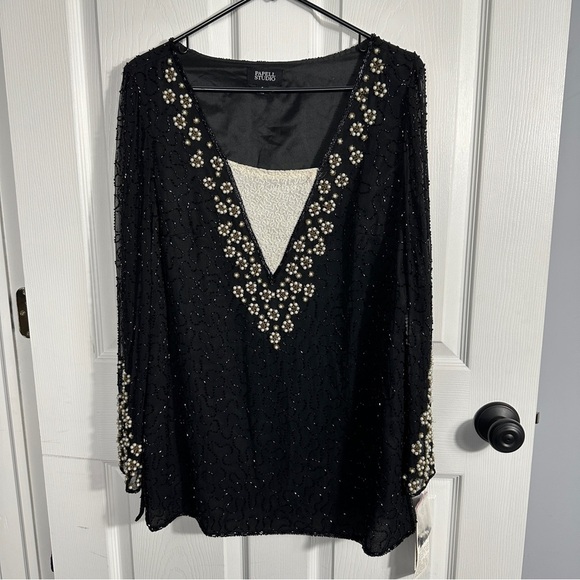 NWT Papell Studio embellished 100% silk tunic top, size small - Picture 1 of 16